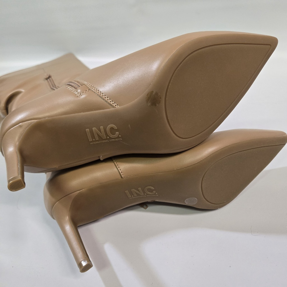 INC Damoni Over-the-Knee Faux Leather Slouch Boots Tan Pointed Toe Heel 8 NIB - Picture 8 of 11